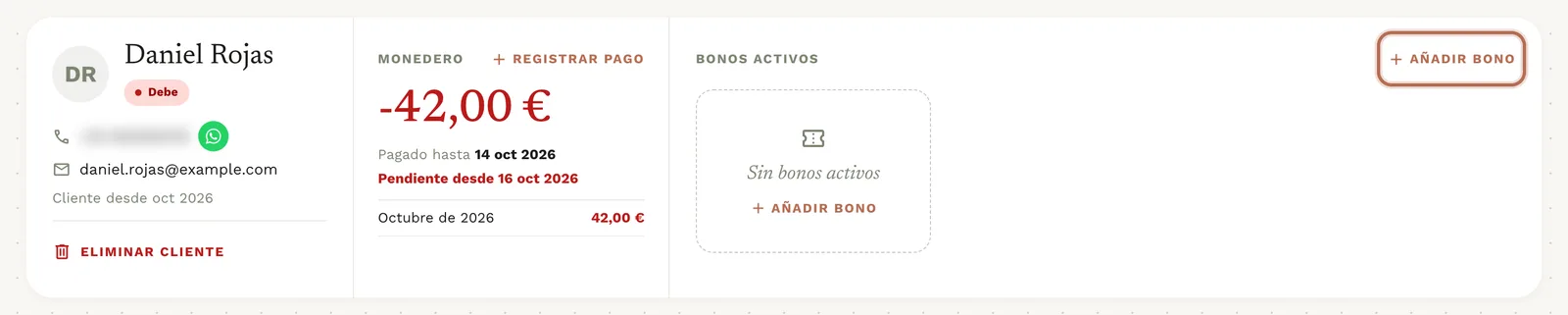 El botón «Añadir bono» en el bloque «Bonos activos»