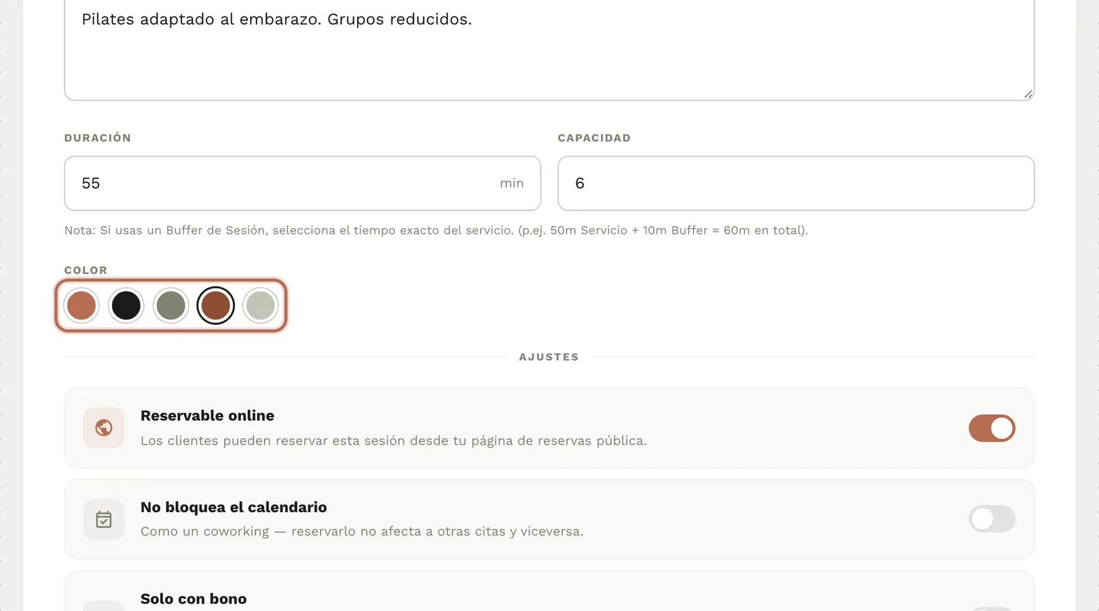 El selector de color del servicio.